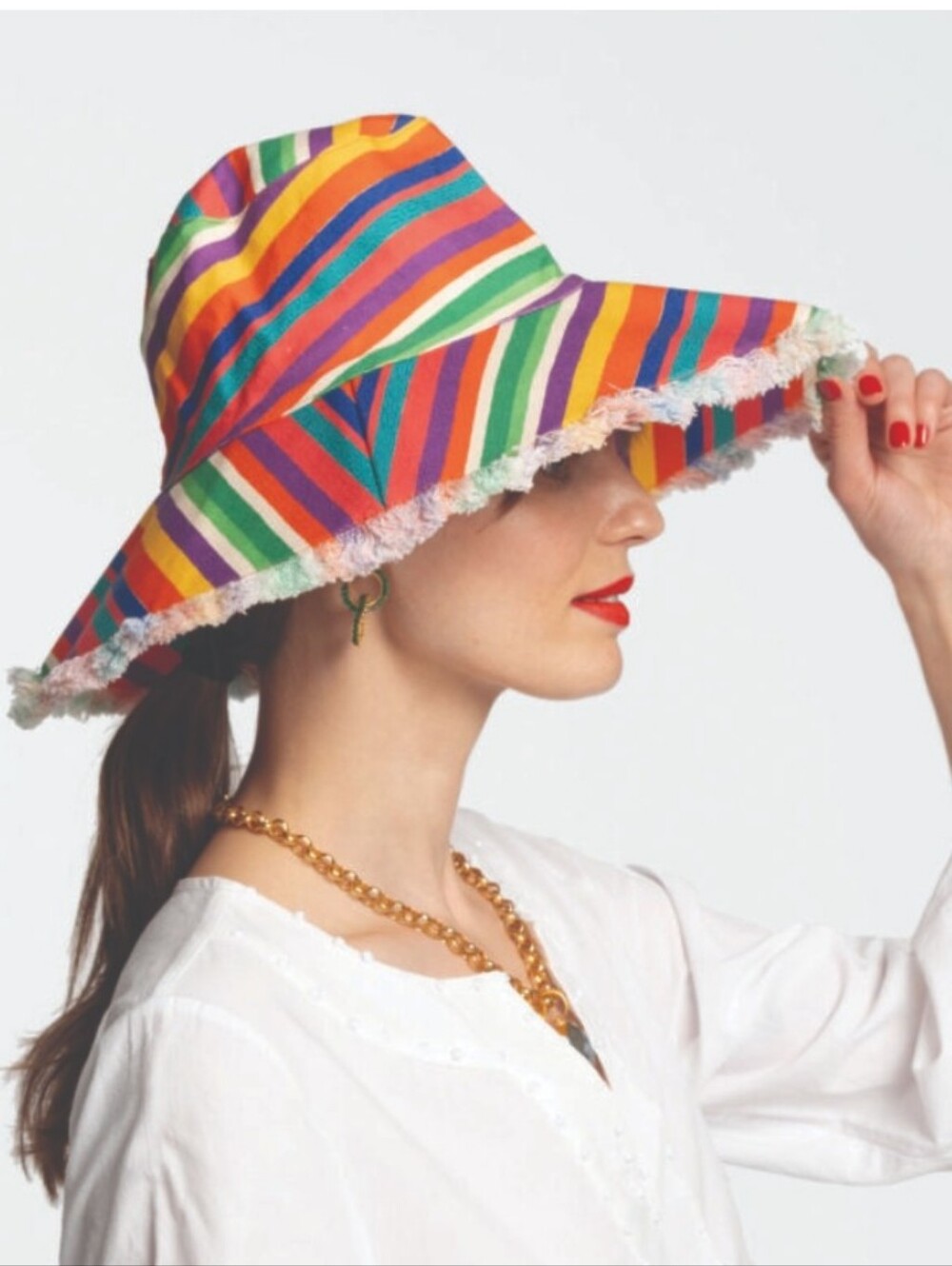 Frances Valentine Canvas Fringe Candy Stripe Hat